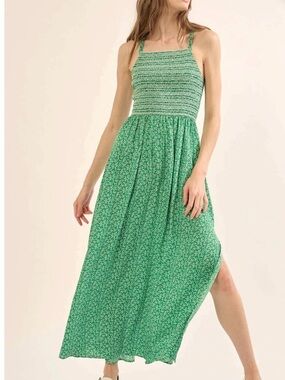 Promesa Green Smocked Maxi Dress with Thin Straps